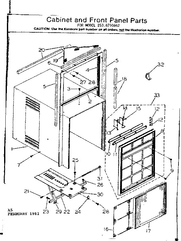 Cabinet and front panel parts