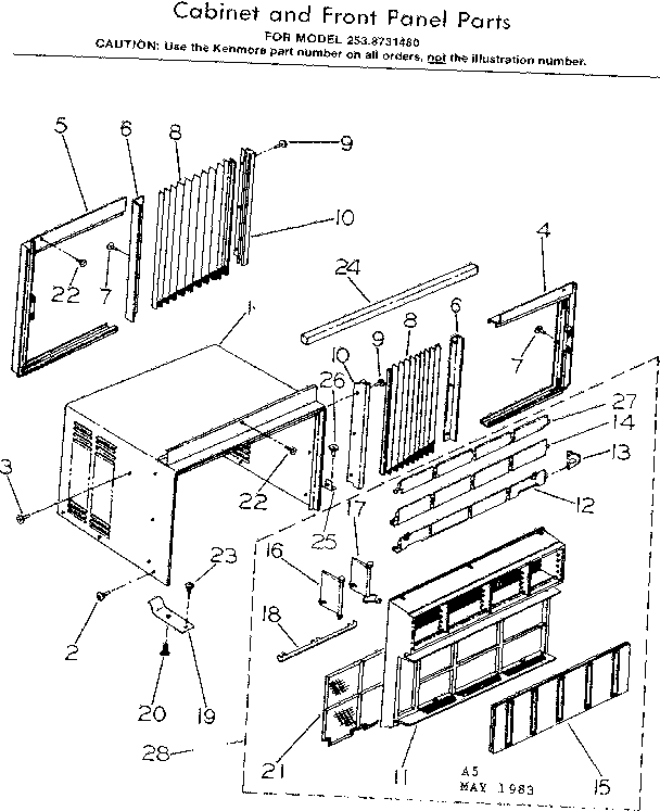 Cabinet and front panel parts