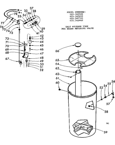 Salt storage tank & brine metering valve