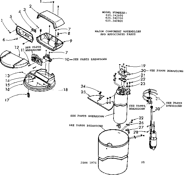 Major component assemblies and associated parts