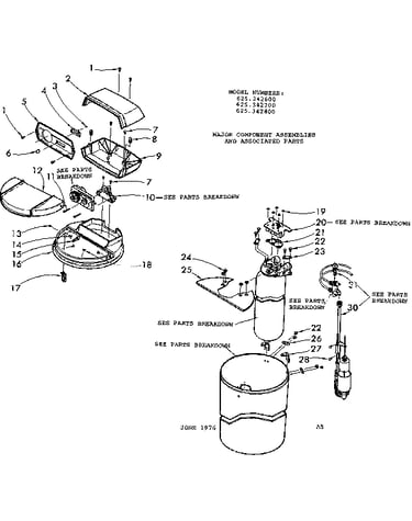 Major component assemblies and associated parts
