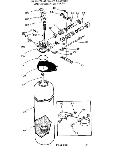 Resin tank, valve adaptor and associated parts