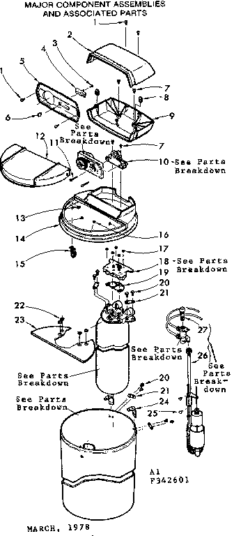 Major component assemblies and associated parts
