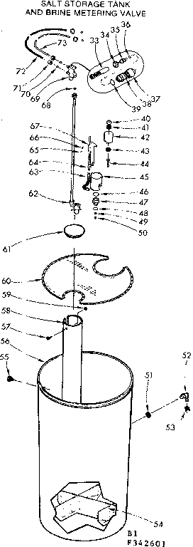Salt storage tank and brine metering valve