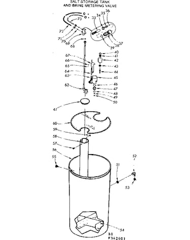 Salt storage tank and brine metering valve