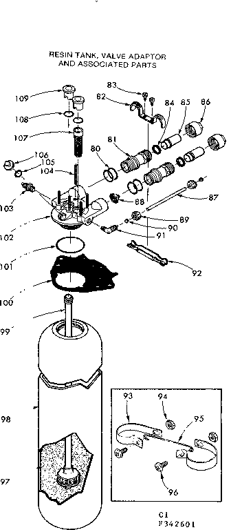 Resin tank, valve adaptor and associated parts