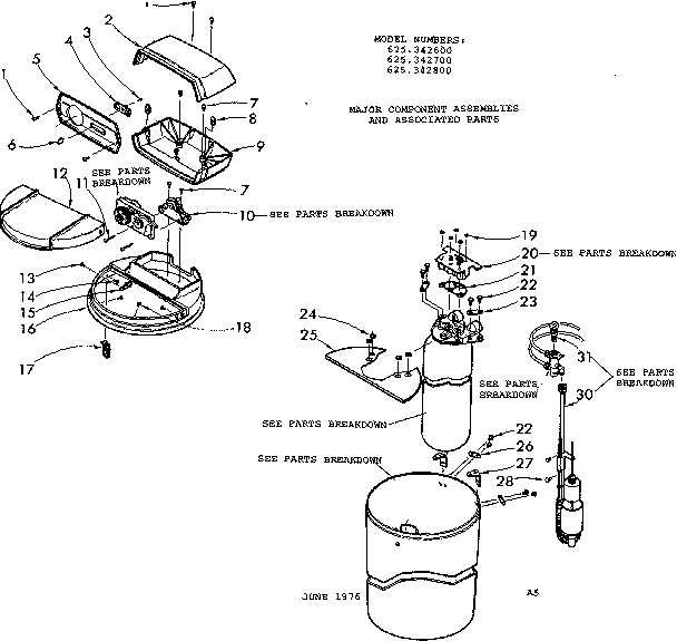 Major component assemblies and associated parts