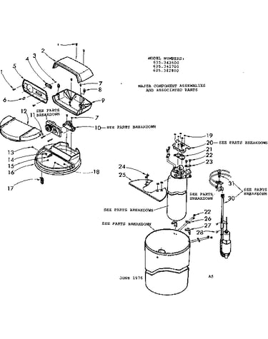 Major component assemblies and associated parts