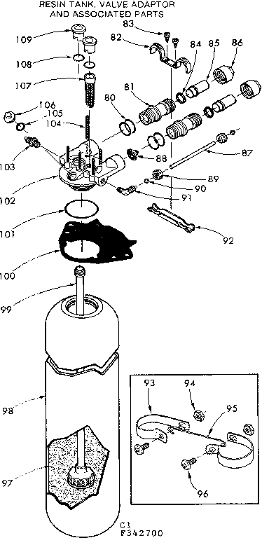 Resin tank, valve adapter and associated parts