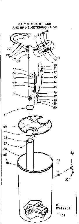 Salt storage tank and brine metering valve