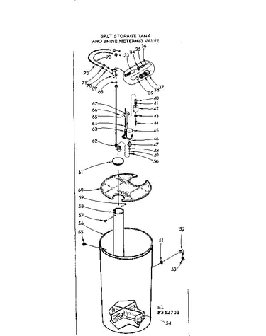 Salt storage tank and brine metering valve
