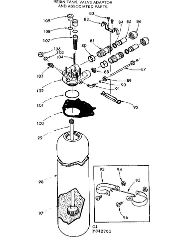 Resin tank, valve adaptor and associated parts