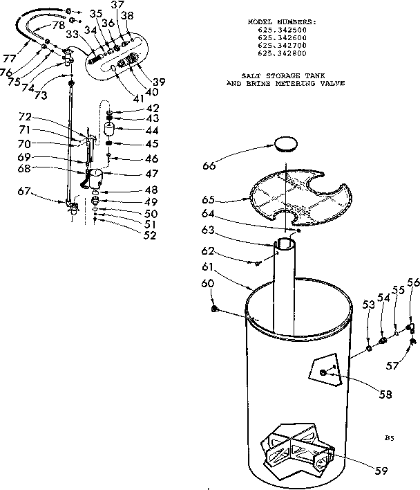 Salt storage tank & brine metering valve
