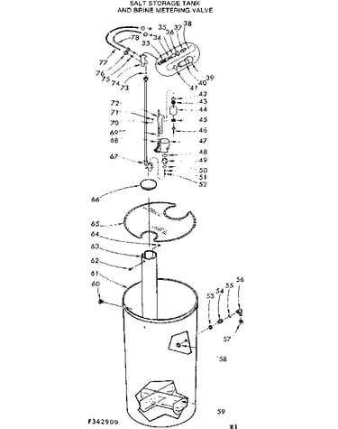 Salt storage tank and brine metering valve