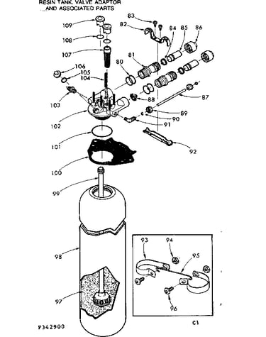 Resin tank, valve adaptor and associated parts
