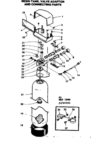 Resin tank, valve adaptor and connecting parts