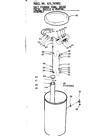 Salt storage tank brine valve nozzle & venturi assembly