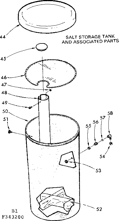 Salt storage tank and associated parts