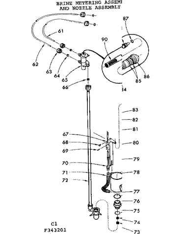 Brine metering assembly and nozzle assembly
