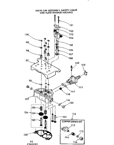 Valve cap assem, safty valve & flow washer housing