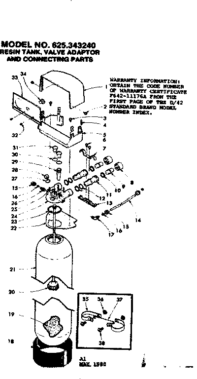Resin tank valve adaptor and connecting parts