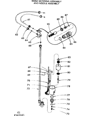 Brine metering assembly and nozzle assembly