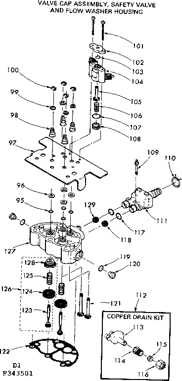 Valve cap assem, safty valve & flow washer housing