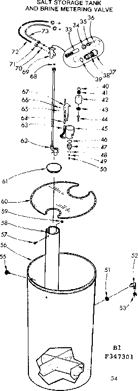 Salt storage tank and brine metering valve