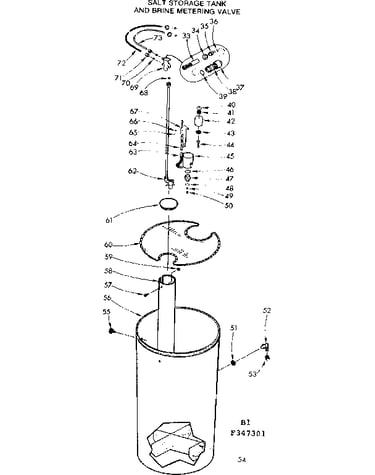 Salt storage tank and brine metering valve