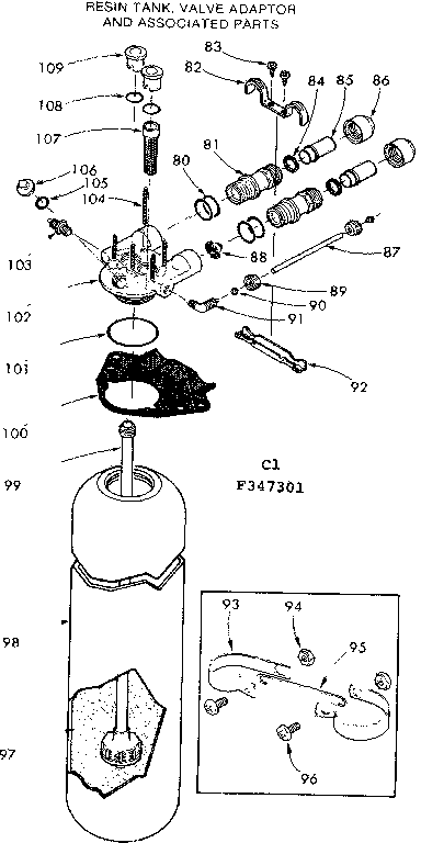 Resin tank, valve adaptor and associated parts