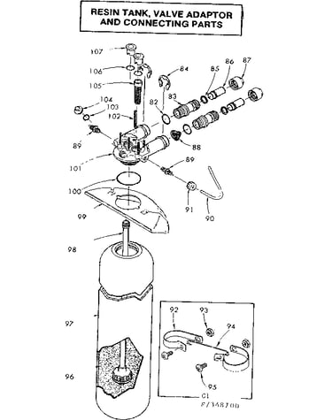 Resin tank valve adaptor and connecting parts