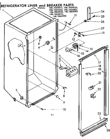 Refrigerator liner and breaker parts