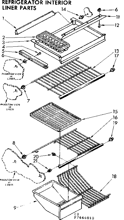 Refrigerator interior liner parts