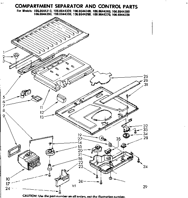 Compartment separator and control parts