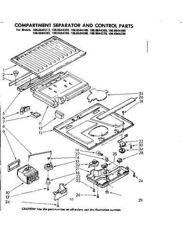 Compartment separator and control parts