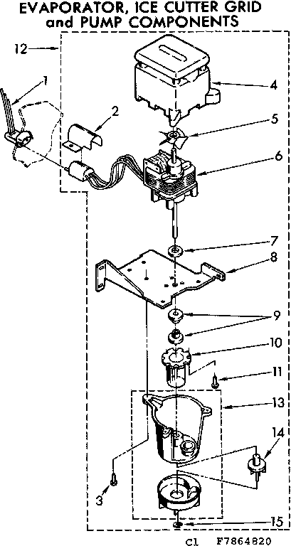 Evaporator, ice cutter grid & pump components