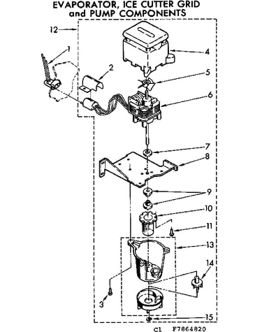 Evaporator, ice cutter grid & pump components