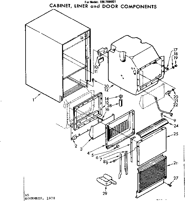 Cabinet, liner and door components