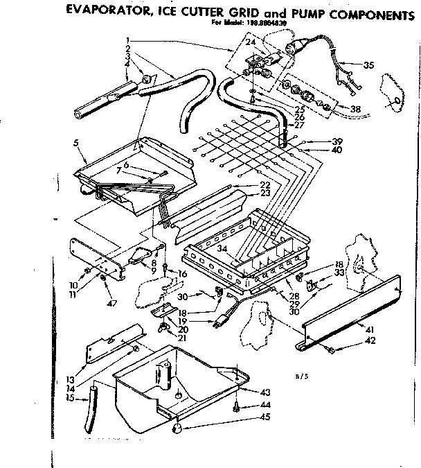 Evaporator ice cutter grid and pump components