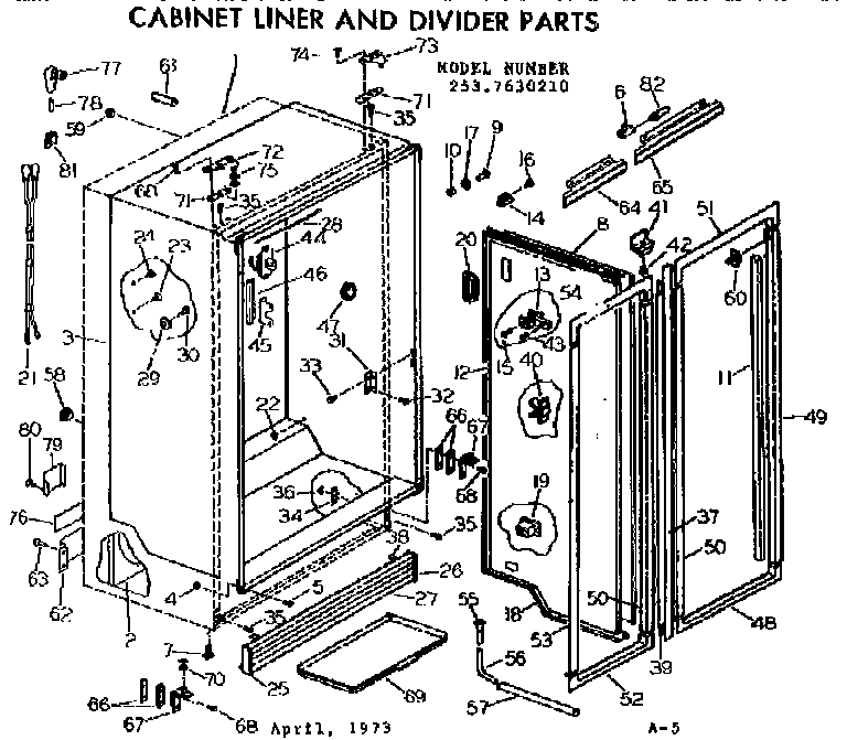 Cabinet liner and divider parts