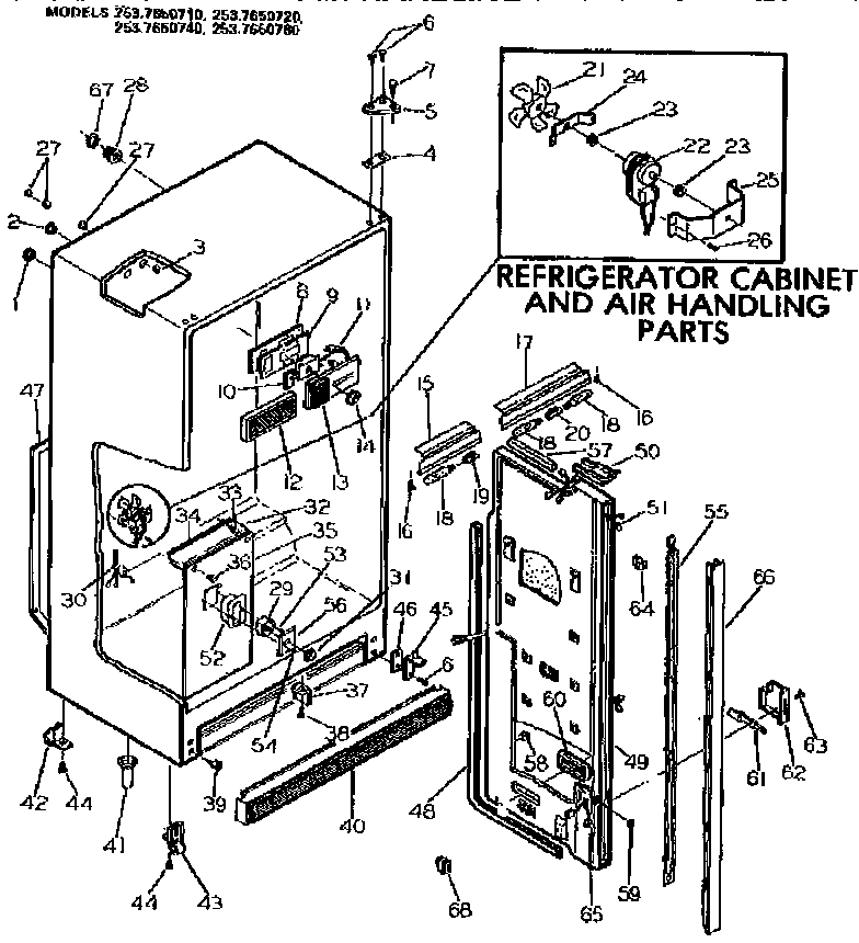 Cabinet and air handling parts