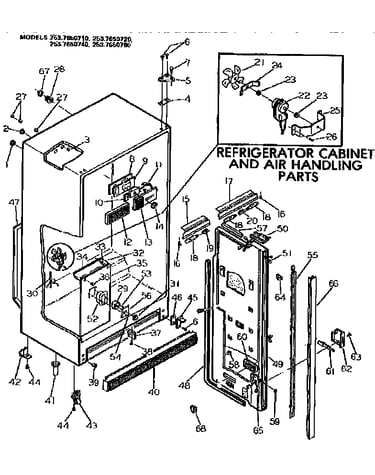 Cabinet and air handling parts