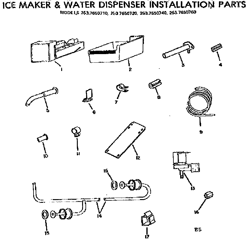 Ice maker & water dispenser installation parts