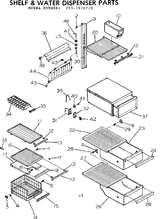 Shelf & water dispenser parts