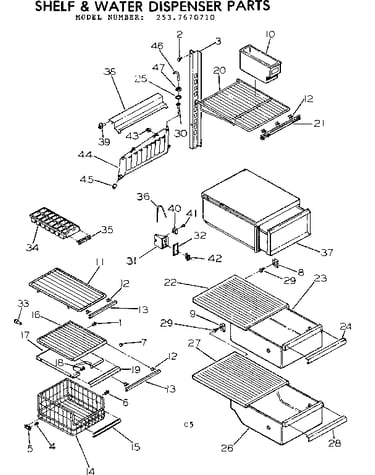 Shelf & water dispenser parts