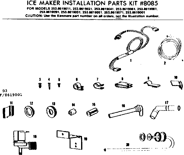 Ice maker installation parts kit no. 8085