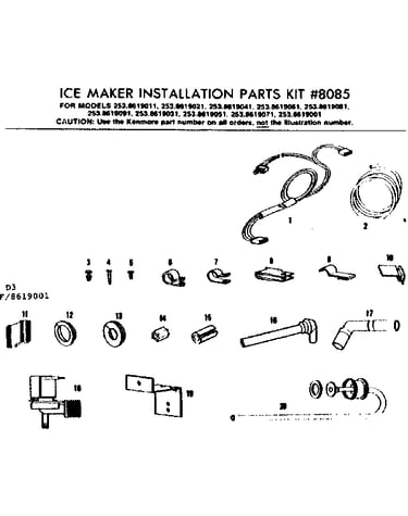 Ice maker installation parts kit no. 8085