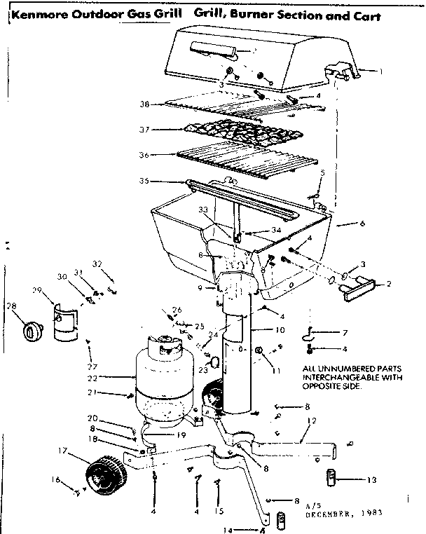Grill and burner section and cart