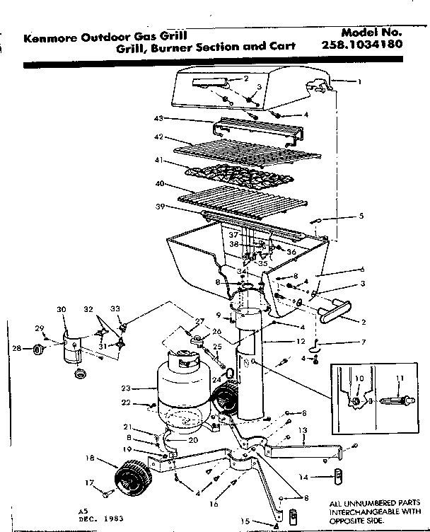 Grill and burner section and cart