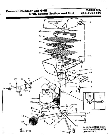 Grill and burner section and cart